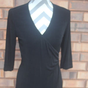 BLACK SPANDEX FAUX WRAP DRESS